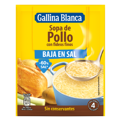 Sopa de Pollo con fideos finos Baja en Sal