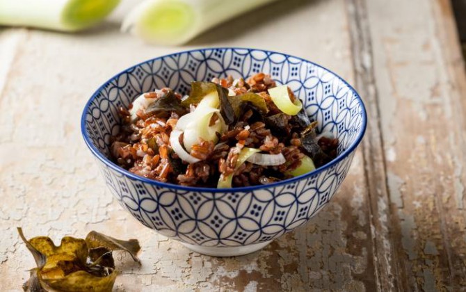 Arroz con algas y puerro