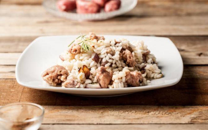Risotto con salchichas