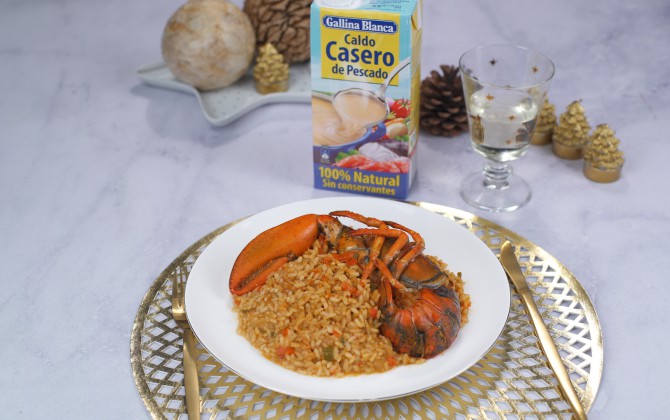 Arroz meloso con bogavante con producto