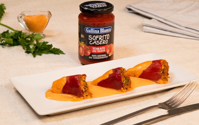 Emplatado con producto pimientos rellenos de atún