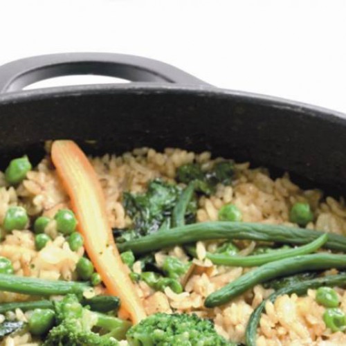 arroz con verduras y bacalao