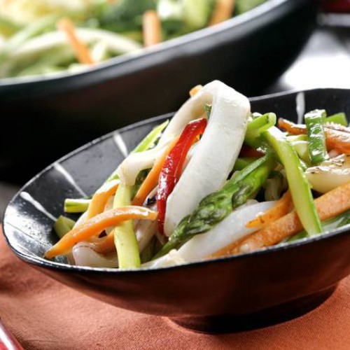receta de wok de verduras y calamares