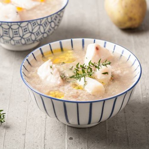 Sopa de trigo y merluza sin gluten