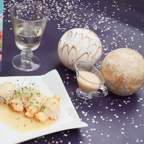 Rollito de lenguado y gambas