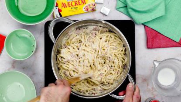 Tercer paso pasta con jamon