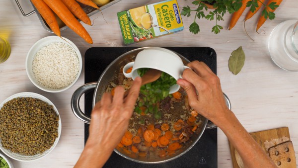Lentejas con verduras y arroz paso 1